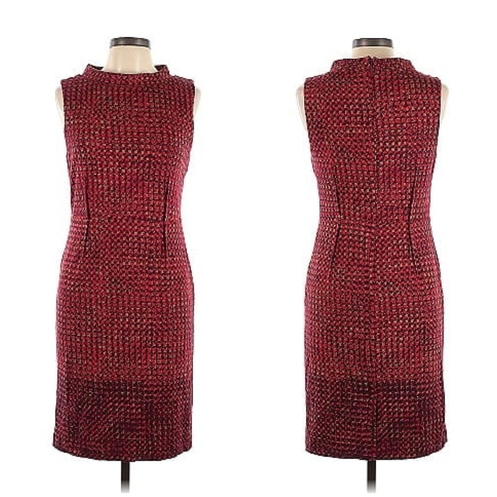 Lord & Taylor Red Houndstooth Sleeveless Mock Neck Mod Style Midi Dress Size 14 - Picture 1 of 10